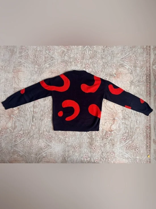 & Other Stories Navy & Red Squiggly Geometry Crop Sweater - Picture 2 of 6